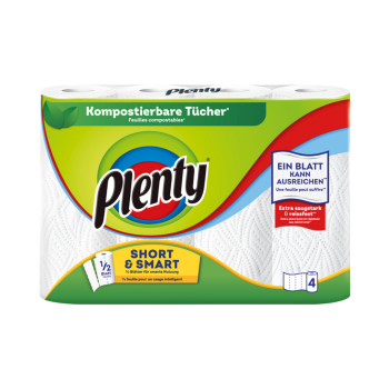 691864 Plenty Kuechenrolle Short und Smart, weiss, 4 Rollen a 74 Blatt 26 x ca. 14 cm, kompostierbar